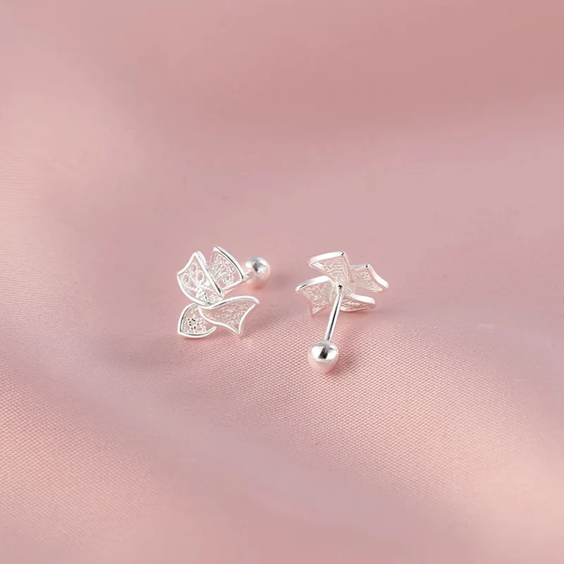 New pattern Silver Color Screw Back Helix Piercing Stud Earrings For Women Cubic Zirconia 925 Silver Needles Cartilage Earring