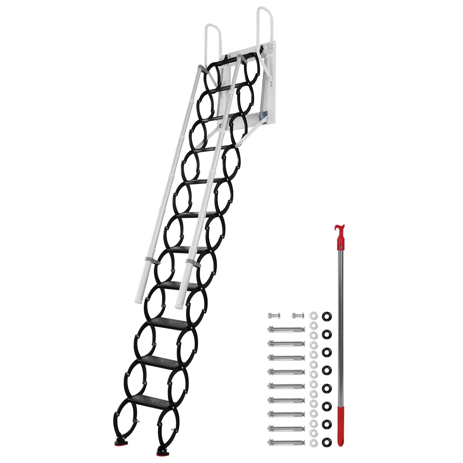 

Телескопическая лестница с 2 поручнями и системой выдвижения, телескопическая чердачная лестница, грузоподъемность 660 фунтов, для использования внутри и снаружи помещений