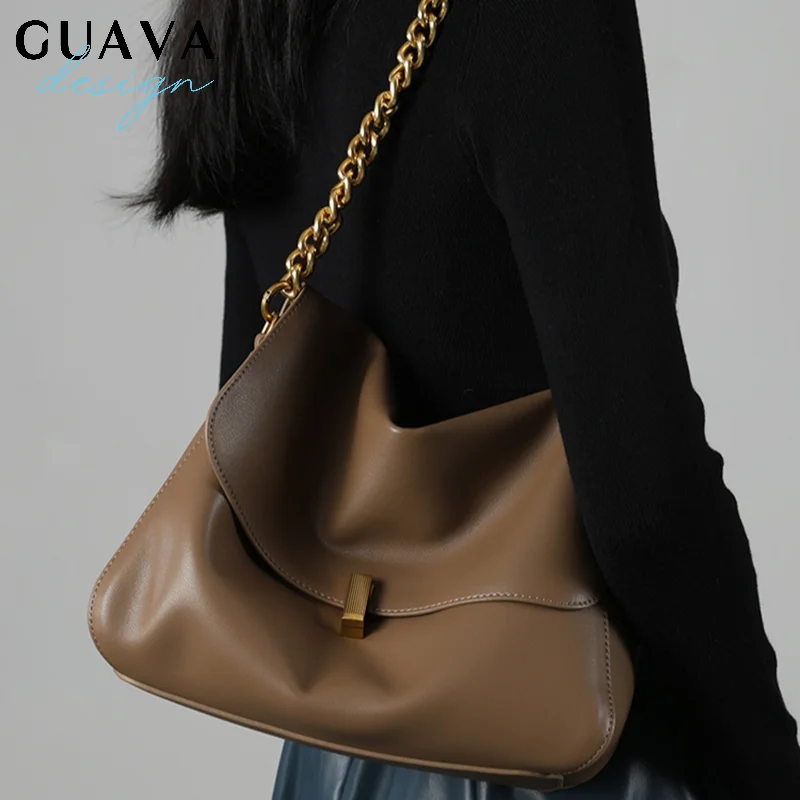 

New Genuine Cow Leather Shoulder Chain Bag For Women Large Capacity Crossbody Handbag Messenger Tote Bag Luxury Designer