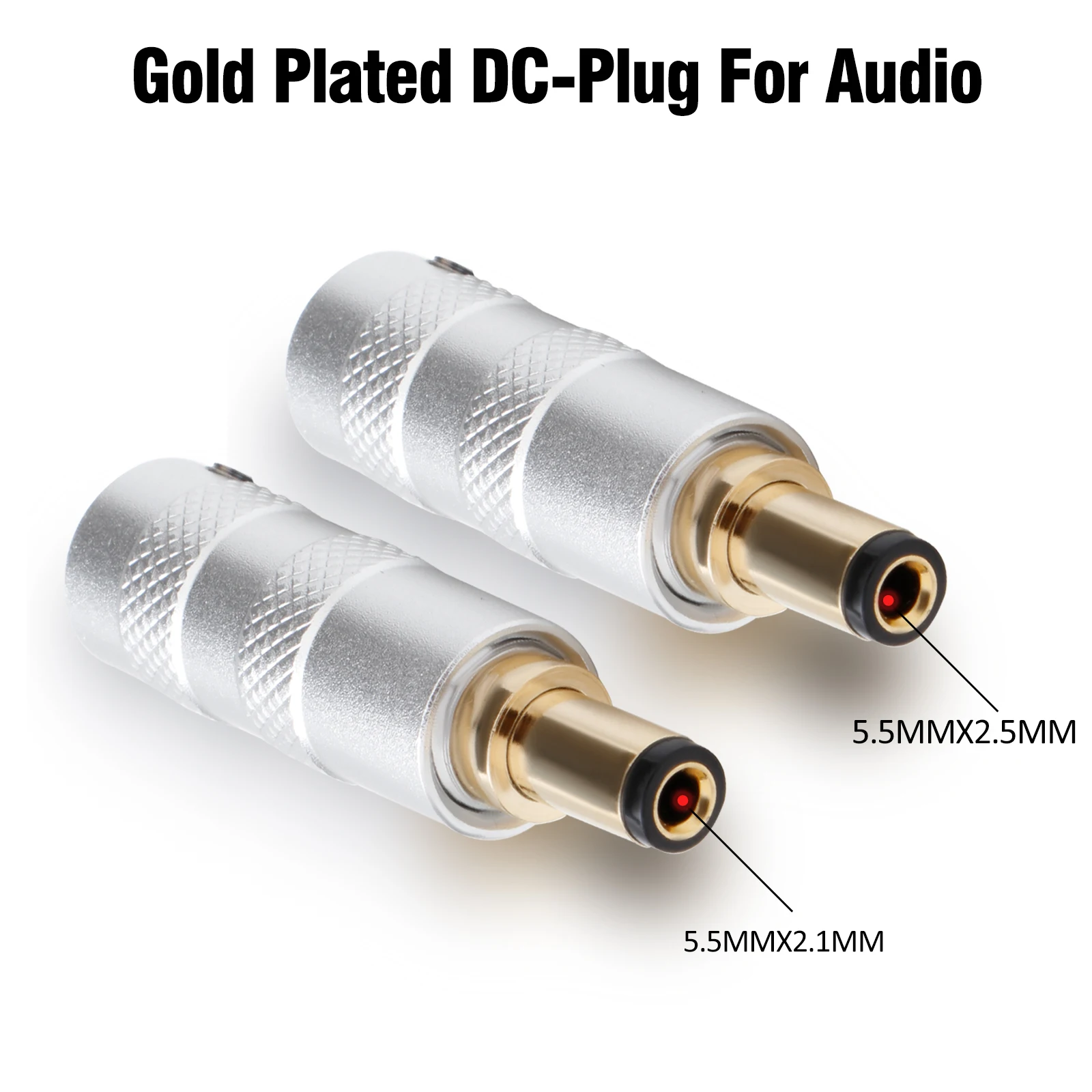 Preffair 24K Gold Plated 5.5X2.5 / 5.5X2.1mm DC Power Jack Male Plug DC21/25 Metal Connector Adapter Soldering Wire DIY