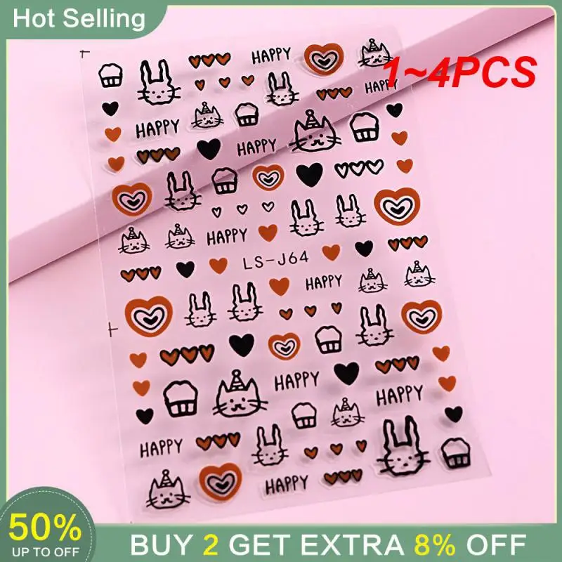 1~4PCS Nail Enhancement Sticker Lovely Cartoon Nail Decoration Nail Tool Nail Patch Sweet Cat Nail Stickers Nail Art Cute