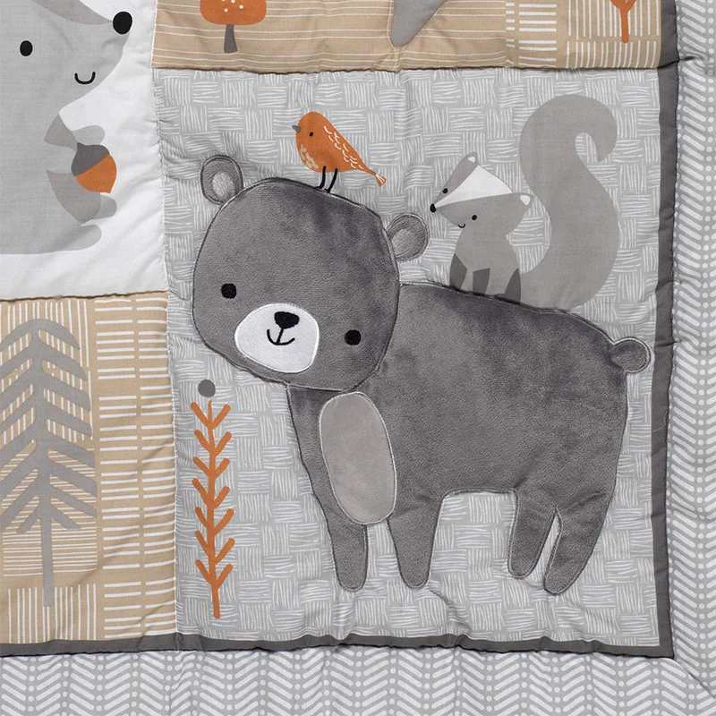 Forest Theme Bedding Crib Bumper Sheet Set Cartoon Animal Applique Comforter Baby Cot Bedding Sets