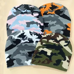1Pc Children's Camo Knit Hat, Matching Color Street Cold Weather Hat Skull Cap, Unisex, Suitable for Daily Leisure, Outdoor Sports, Wh