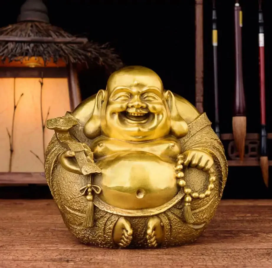 

Copper Statue Pure copper Maitreya Buddha car accessories are harmonious, smiling Buddha statue, big belly Maitreya Buddha car d