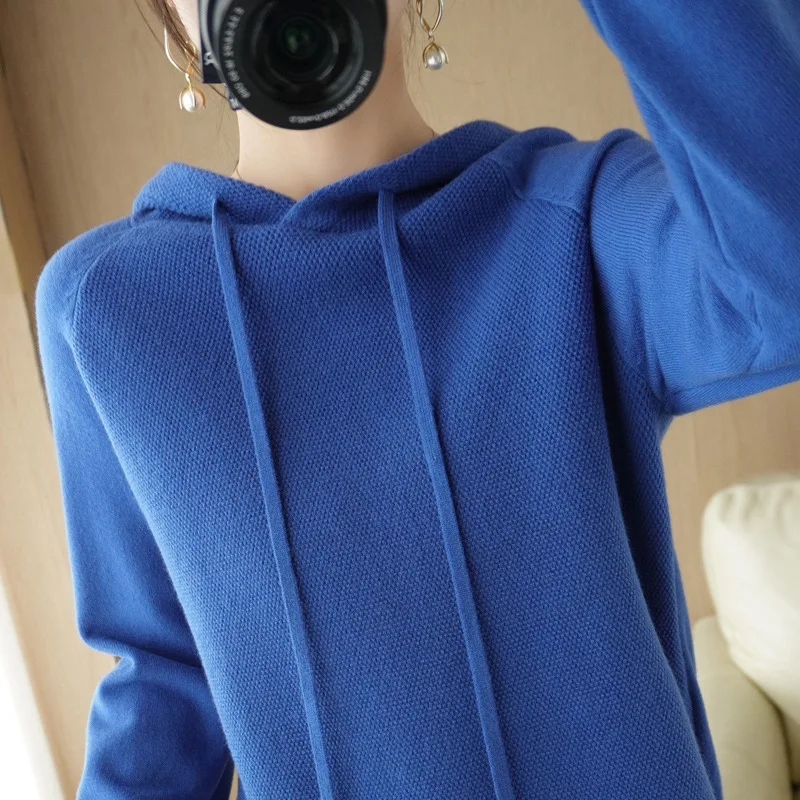 Hooded Sweater for Women Spring and Autumn 2024 New Hoodie Underlay with Knitted Shirt for Casual Large Hooded Sweater for Women