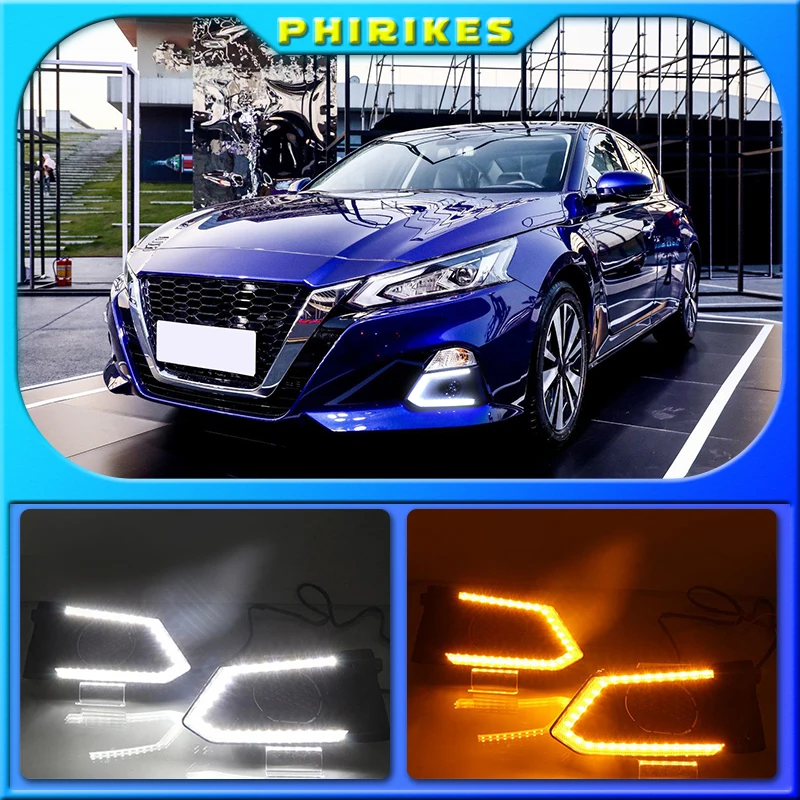 

2PCS For Nissan Altima Teana 2019 2020 LED Daytime Running Light Waterproof Car LED DRL fog Lamp with Turn Signal style Relay