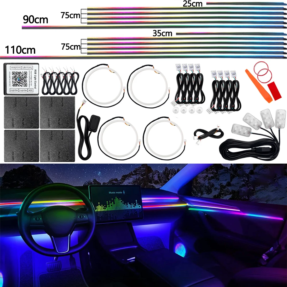 6/10/14/18 in 1 Symphony Dual-Zonen-Auto-LED-Ambientelicht 213 Farben Versteckter Acrylstreifen für BMW Benz Audi Honda Toyota Mazda Ford