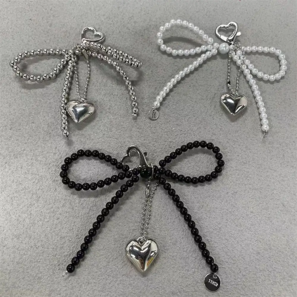 Phone Charms Bow Keychain Keyring Bag Pendant Heart Phone Chains Decoration Fashion Pearl Bow Phone Charms Pendant Gift Jewelry