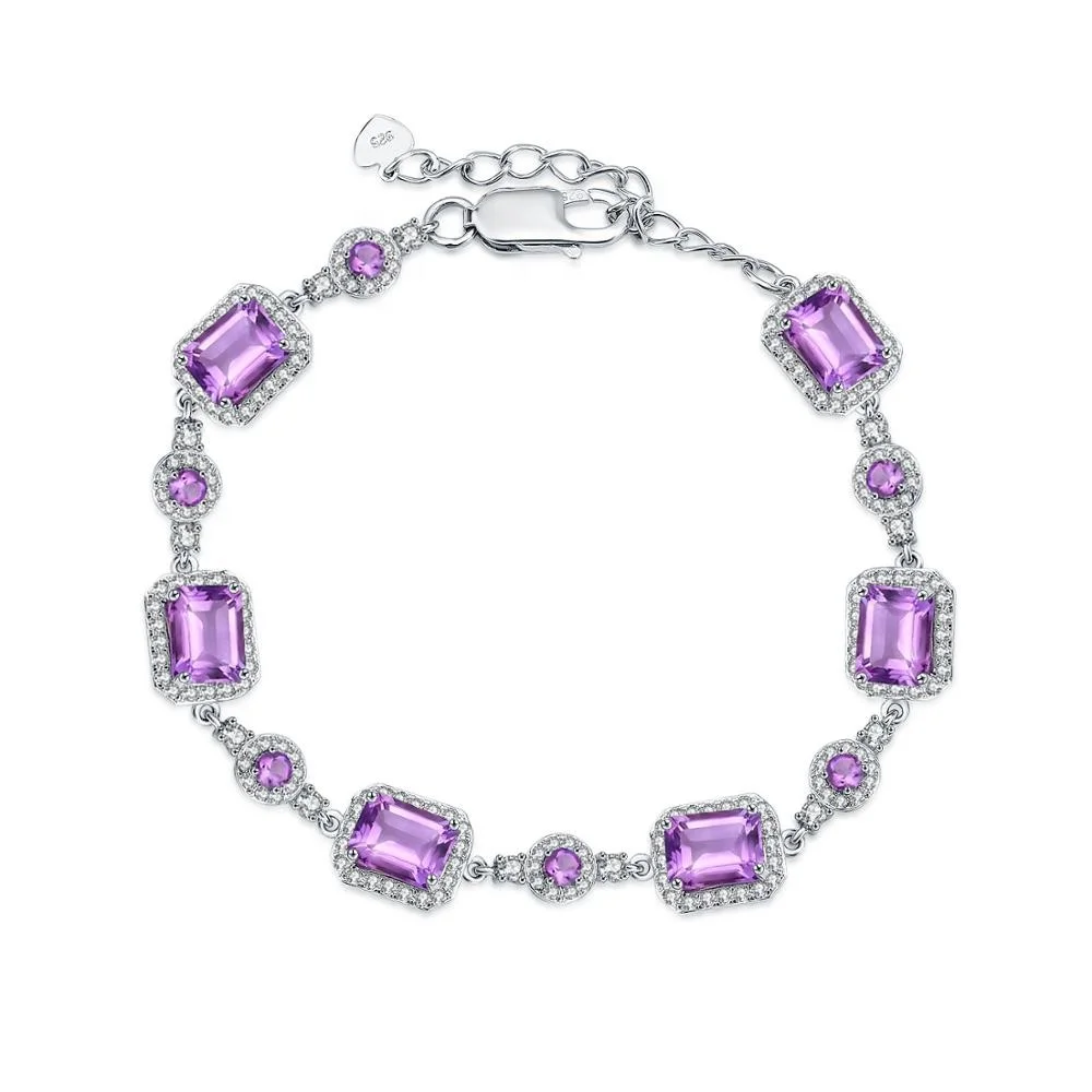 

Luxury Custom Bracelet Fashionable 925 Sterling Silver Jewelry Natural Amethyst Stone Bracelet Women