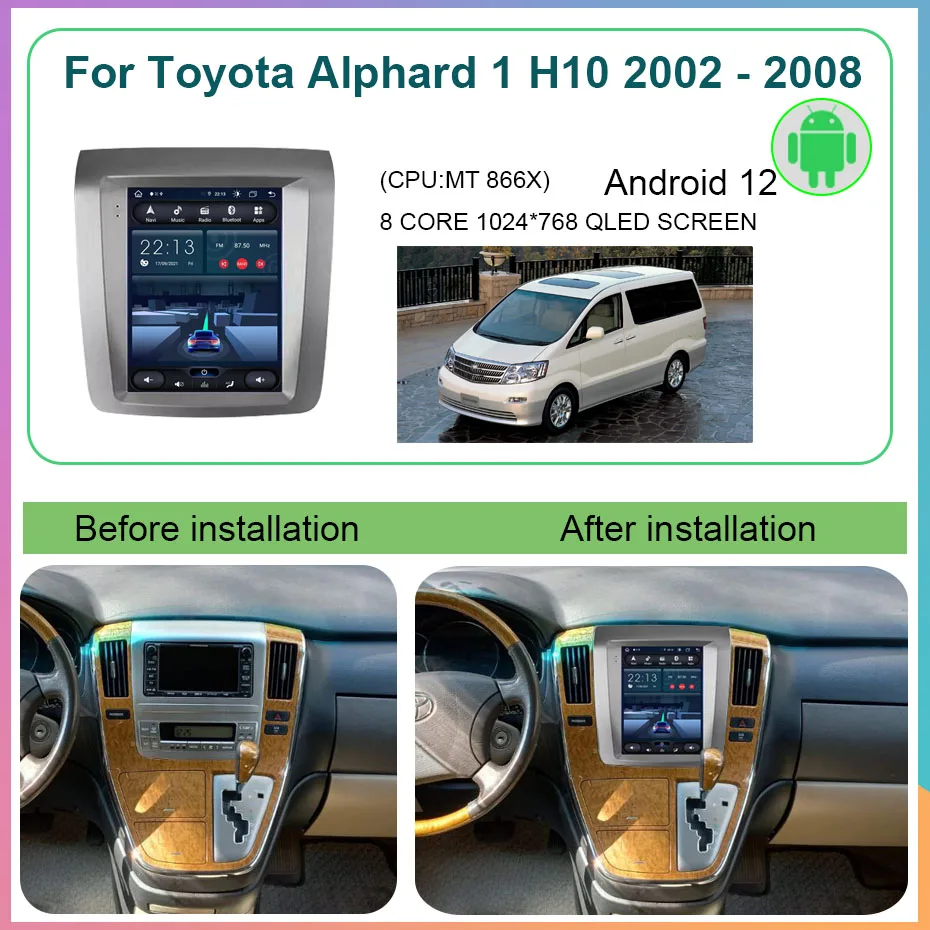 8 + 256GB Android 12 dla Toyota Alphard 1 H10 2002 - 2008 Carplay Radio samochodowe multimedialny odtwarzacz wideo nawigacja WiFi