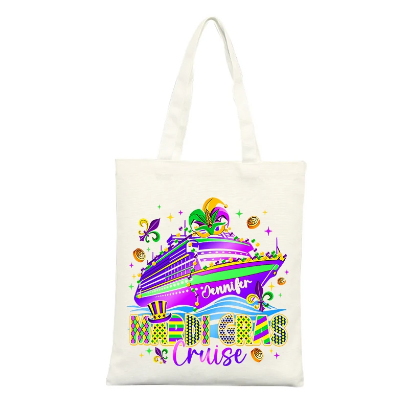 Mardi Gras Cruise Ship Print Canvas Tote Bag, Ideal for Festival Outings and Casual Shopping