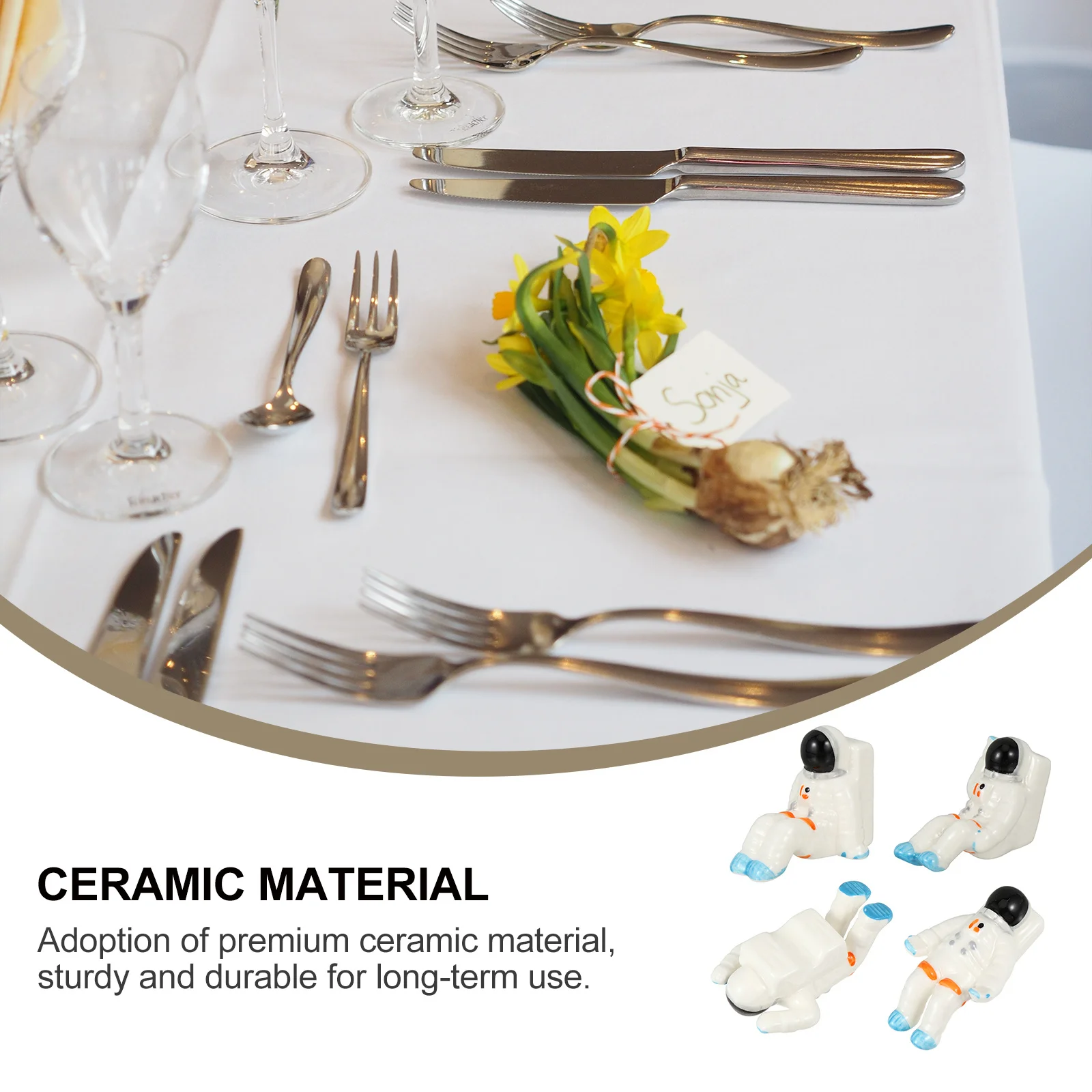 

4Pcs Ceramic Astronaut Shaped Chopsticks Rest Premium Quality Cutlery Storage Rack for Home Restaurant Table Decoration