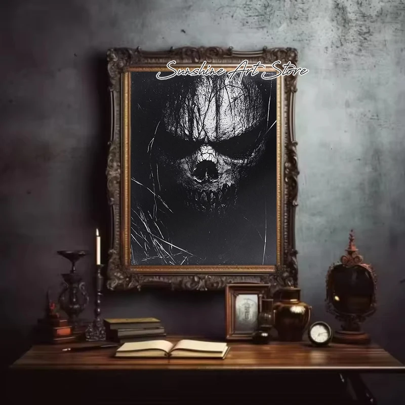 Dark Fantasy Gothic Bones Skulls Creepy Screaming Skull Horror Fantasy Artwork Poster Canvas Painting Wall Pictures Home Decor