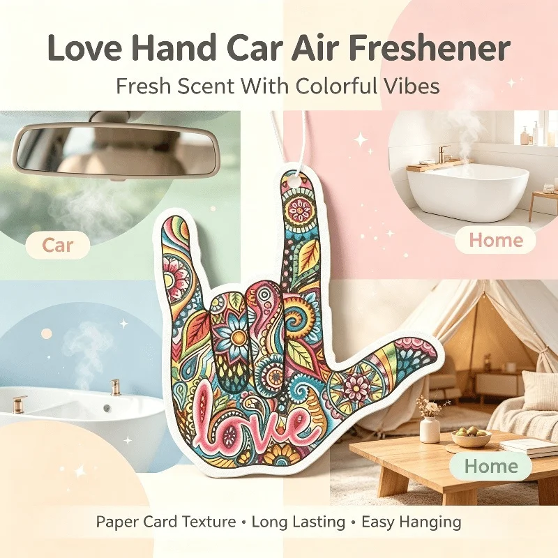 Car Air Freshener Colorful Love Hand Pattern Hanging Scent Card for Car Interior Decor Rearview Mirror Ornament Gift