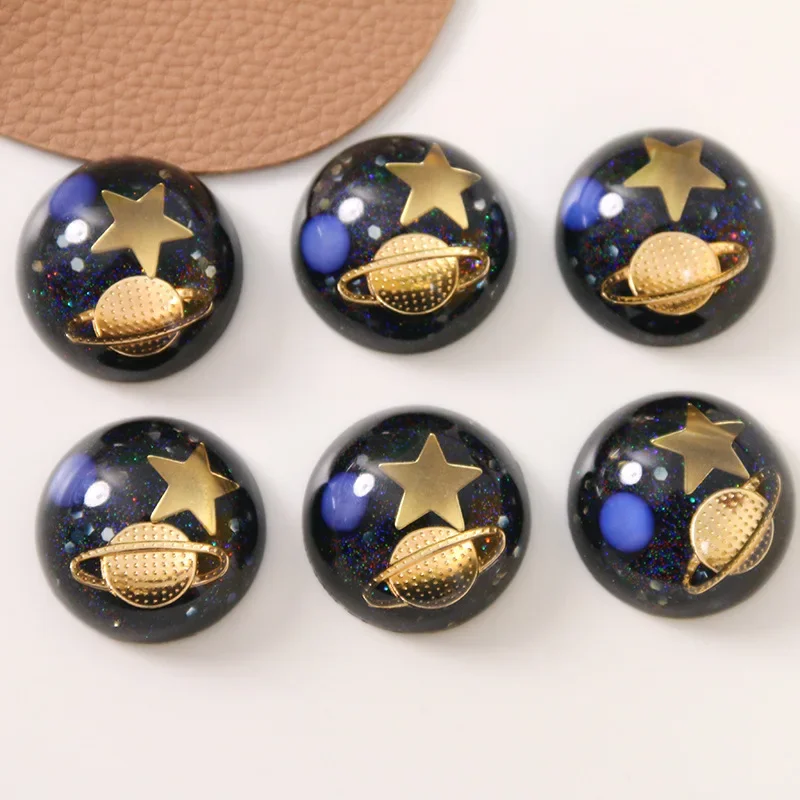 5pcs transparent Milky Way around the planet glitter Flat Back Resin Cabochons Scrapbooking DIY Jewelry Craft Accessories