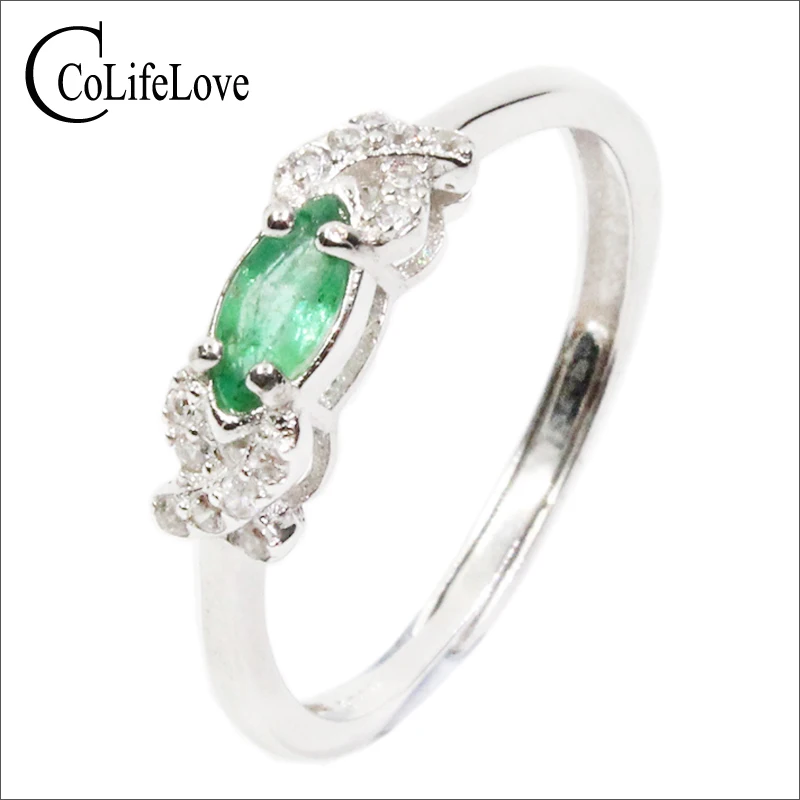 Elegant 925 Silver Engagement Ring for Woman 3mm * 6mm Natural Emerald Ring Solid Silver Emerald Jewelry Drop Shipping