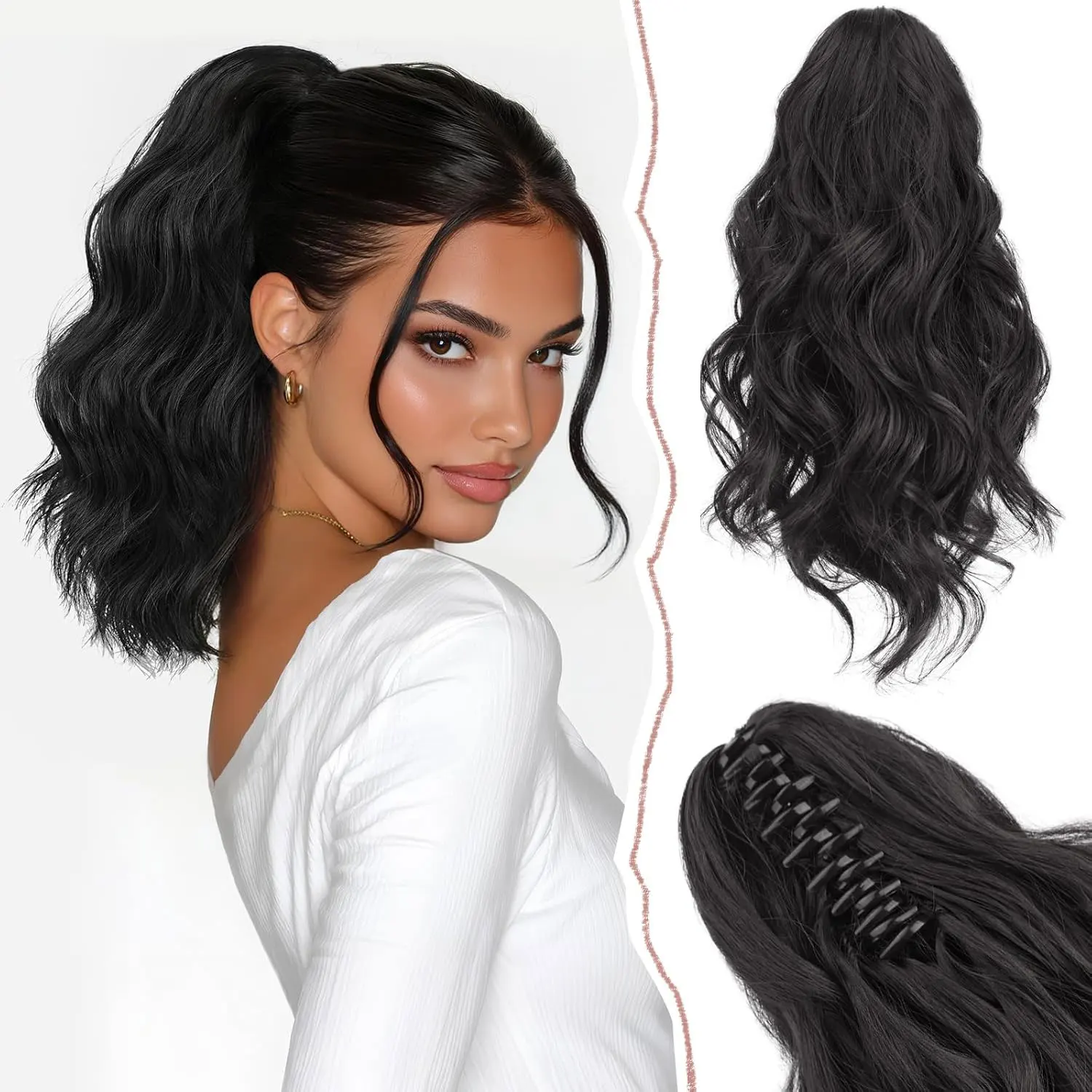 

Накладной хвост-шиньон 10 дюймов, короткий, пышный, кудрявый, волнистый, мягкий, синтетический, на заколке, для женщин, на каждый день, натуральный черный цвет