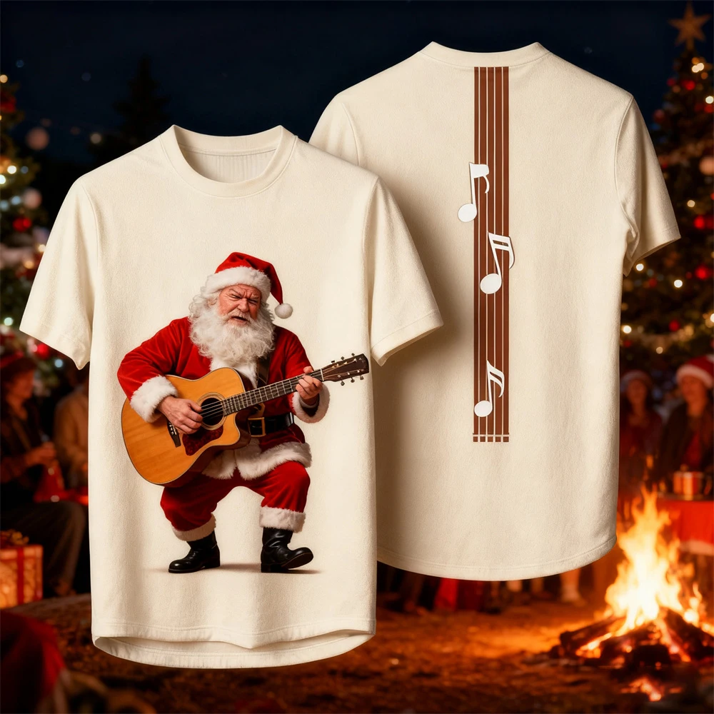 Christmas-Themed Men's Crew Neck T-Shirt With Santa Claus Print Men's Oversized Short-Sleeve T-Shirt Outdoor Party Top