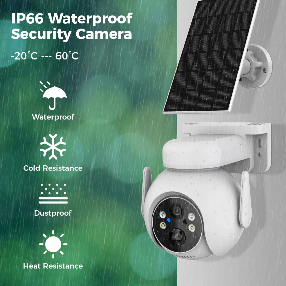 4MP 2K WiFi Solar Camera With Solar Panel Wireless Surveillance PTZ Battery IP Camera  PIR Human Detection Security Protection