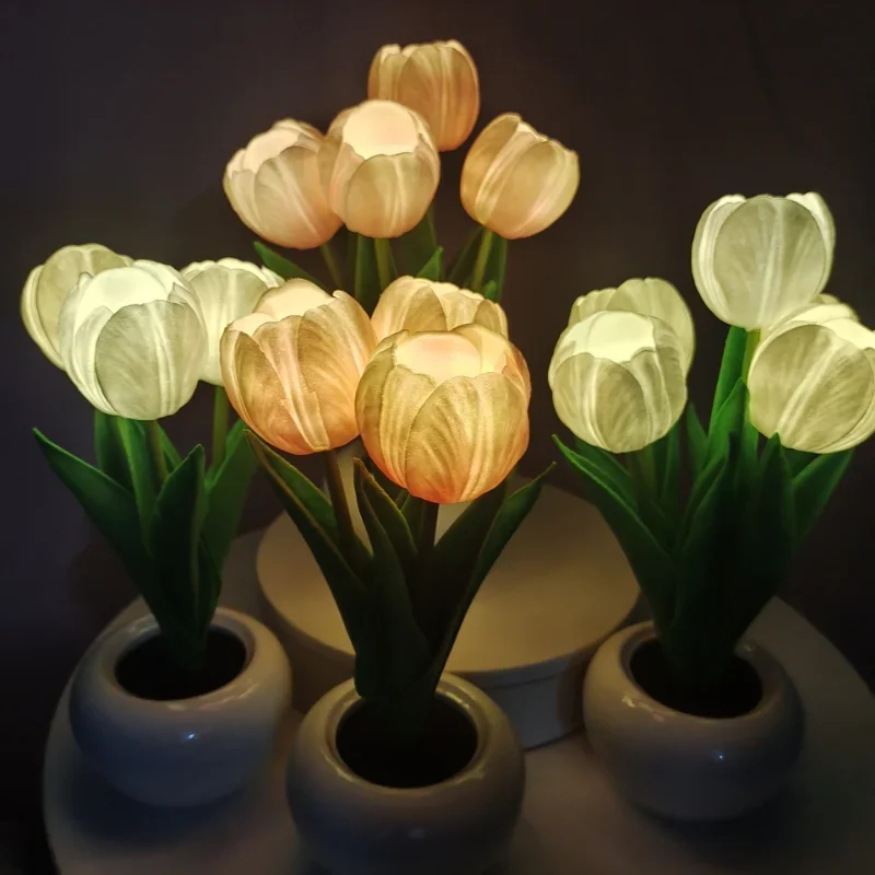 LED Tulips Artificial Flowers Table Lamp Bedroom Besides Night Lamp Bouquet Night Light for Home Garden Decoration