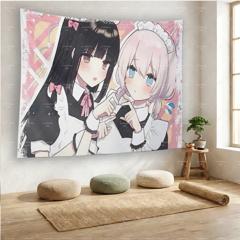 Kitanai Kimi ga Ichiban Kawaii Wandteppich, Airi Hinako Dienstmädchen Rosa Wandbehang Yuri Manga Raumdekoration – Detail 2