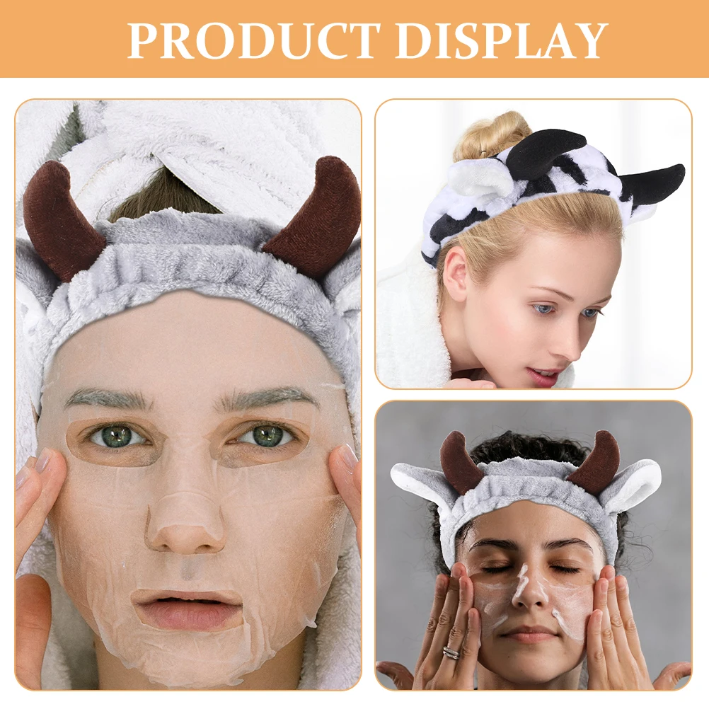 

2Pcs Cow Pattern Flannel Headbands for Women Adjustable Cute Face Washing Hair Bands Makeup Skincare Spa Accessories