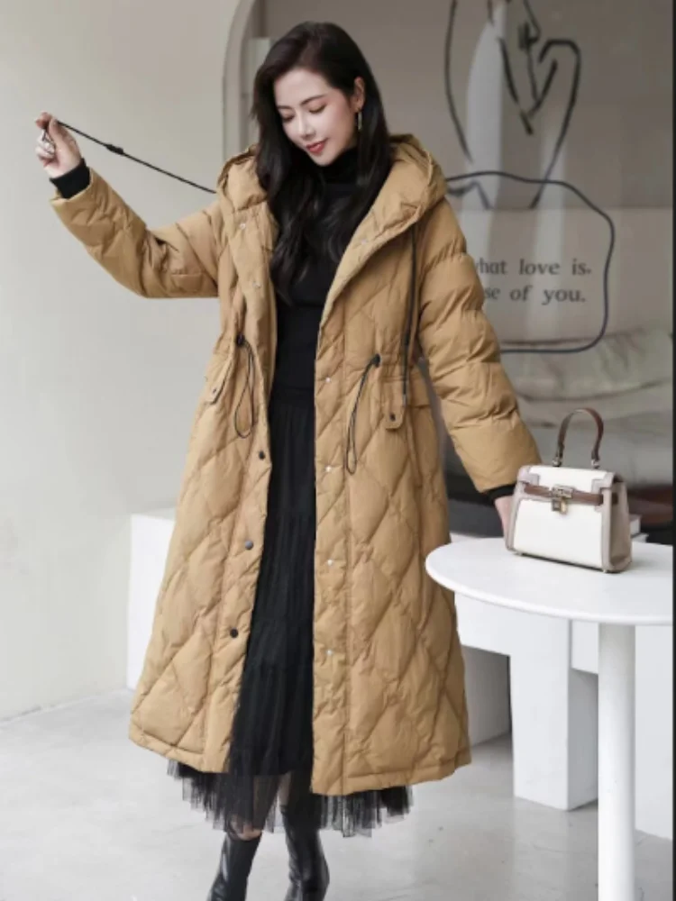 Winter Mid-length Knee-length Warm Coat Women\'s Down Jacket Loose Hooded White Duck Down Jacket 2024 New Fashion Casual Parkas