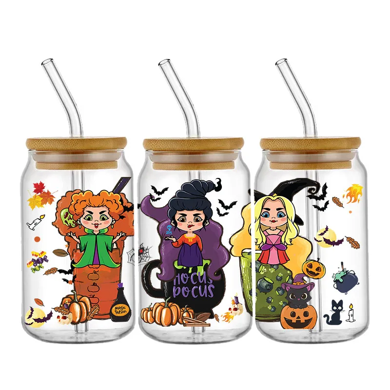 Film Disney Hocus Pocus stiker Transfer DTF UV tahan air indah kualitas tinggi untuk 16oz stiker bungkus cangkir kaca