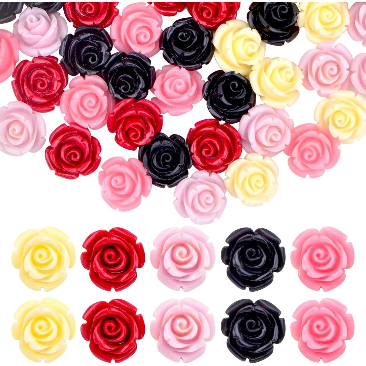 

50 Pieces 12 mm Rose Flower Beads Assorted Synthetic Coral Roseflower Loose Craft Beads for DIY Jewelry Making
