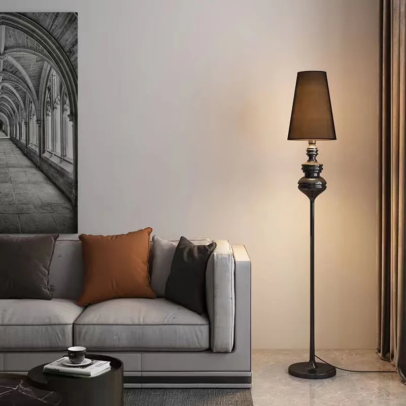 

American Retro Black/white Wrought Iron LED E27 Floor Lamp Fabric Lampshade Living Room Bedroom Office Restaurant Standing Light