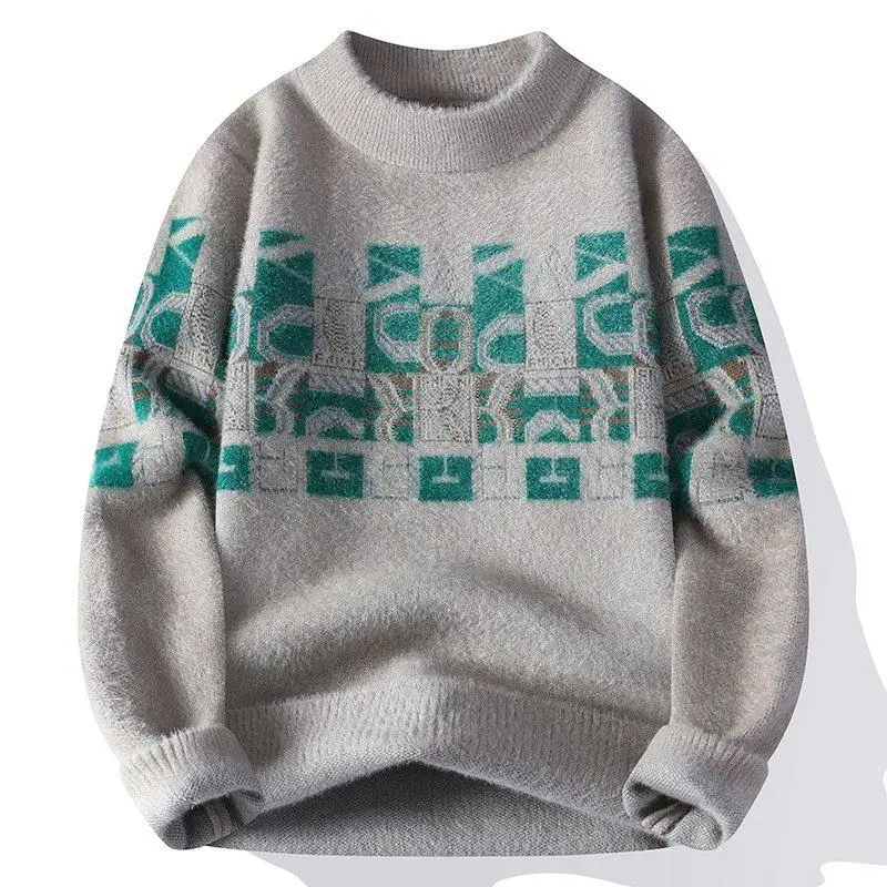 

Мужской повседневный вязаный свитер из мягкой ткани, прямого кроя, с круглым вырезом, базовый, зимний, модный...