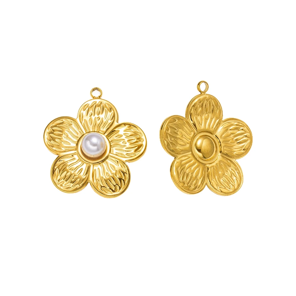 5pcs Gold Stainless Steel Flower Charms Metal Pearl Pendant for DIY Necklace Bracelet Jewelry Making and Crafting Wholesale Bulk view 5