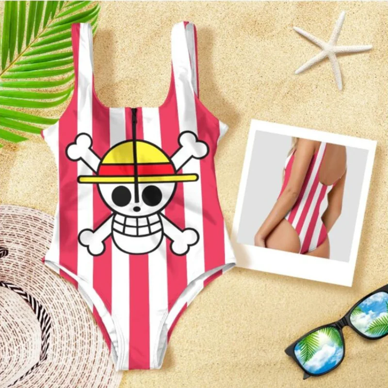 

2025 New One piece Swimsuit For Women Swimwear Pirate Skull Logo Beachwear Female Swim Suit Backless Bodysuit Solid Bathing Suit