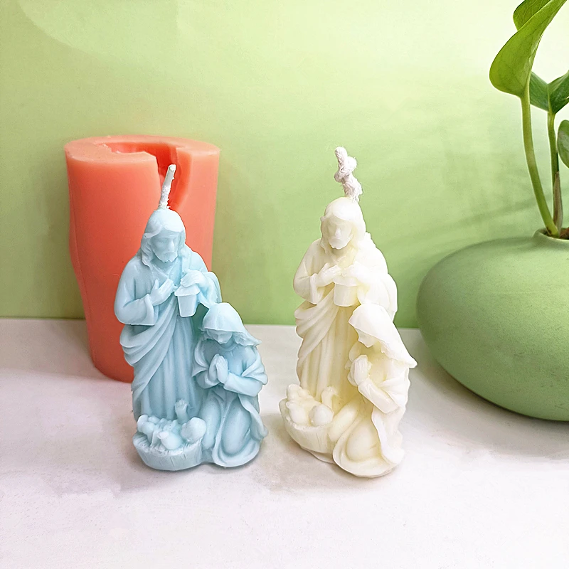 Abstract Holy Family Candle Silicone Mold Saint Father  Virgin Mary and Baby Jesus Wax Mould Handmade Gifts for Festival Party