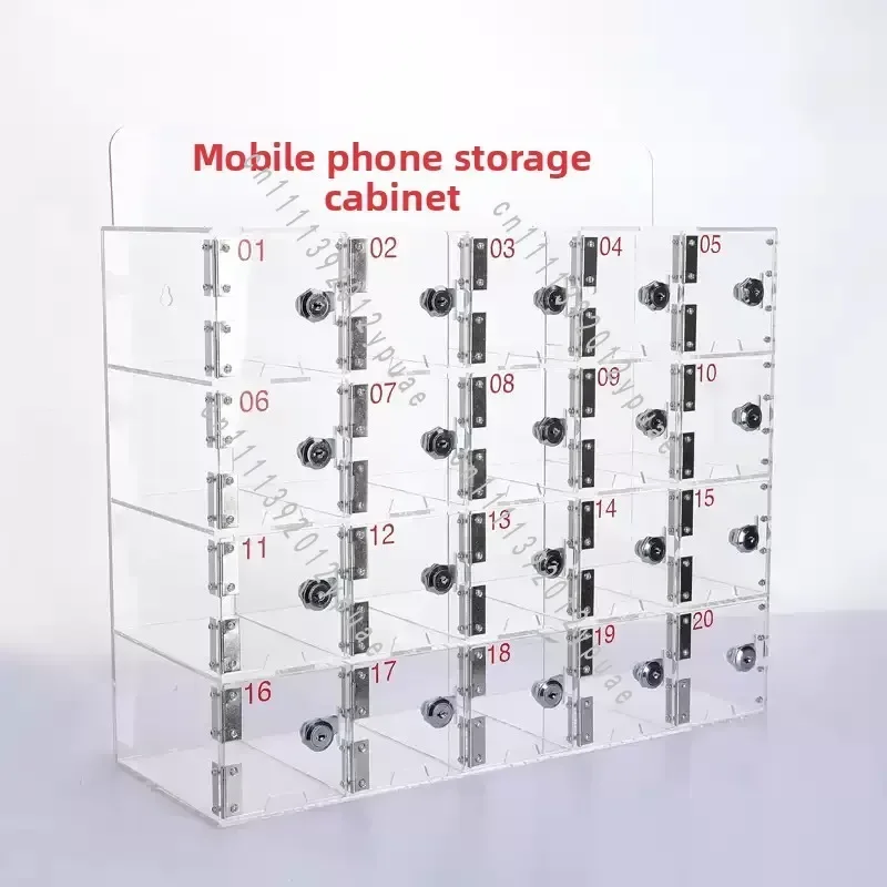 Clear Acrylic Lockable Cell Phone Locker with Charging Holes Mobile Phone Storage Cabinet for Classroom