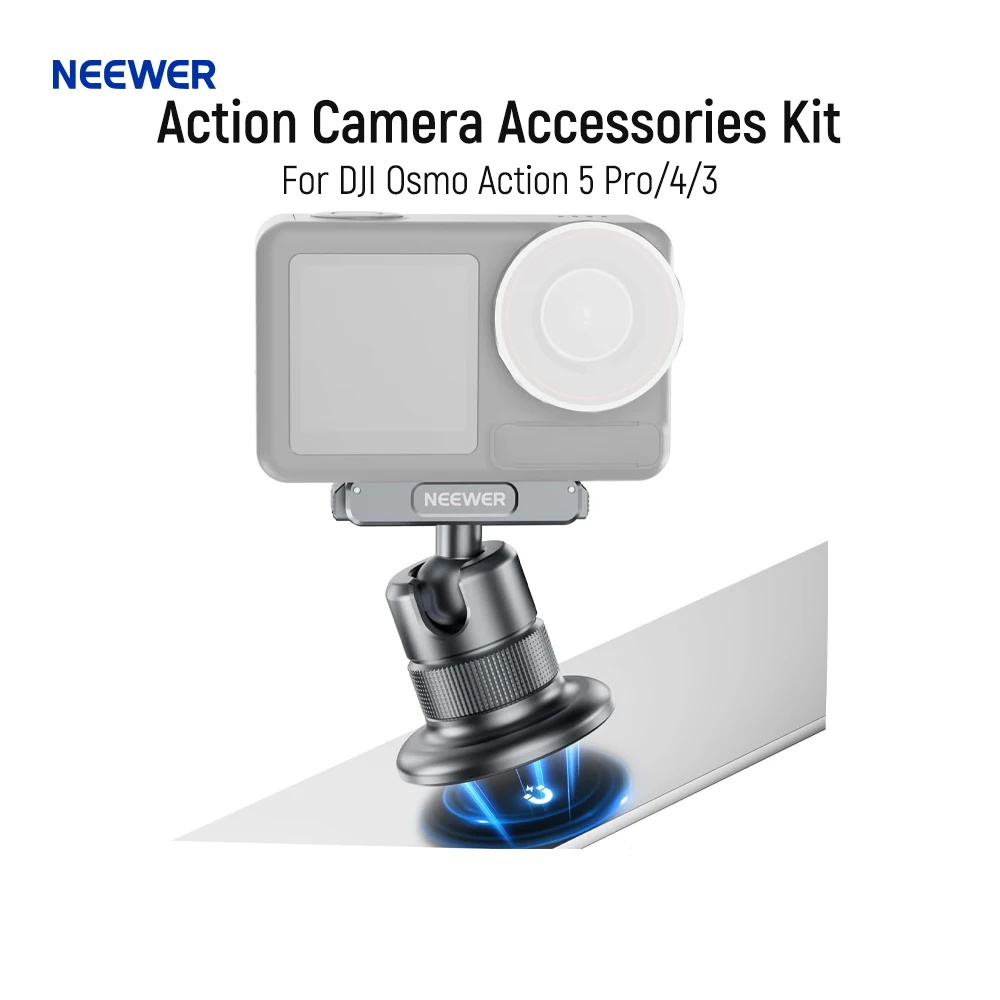 

Магнитное крепление для камеры NEEWER, совместимое с DJI Osmo Action 5 Pro/4/3, 360° ° Быстросъемное крепление адаптера шаровой головки