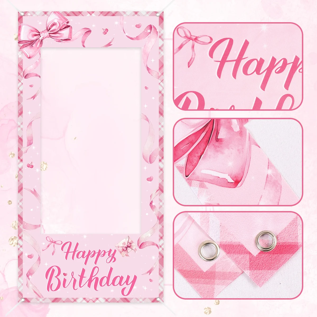 Rosa Schleife Happy Birthday Foto-Requisiten Fotorahmen 1. Geburtstag Dekoration Hochzeit Geburtstagsparty Zubehör – Detail 1