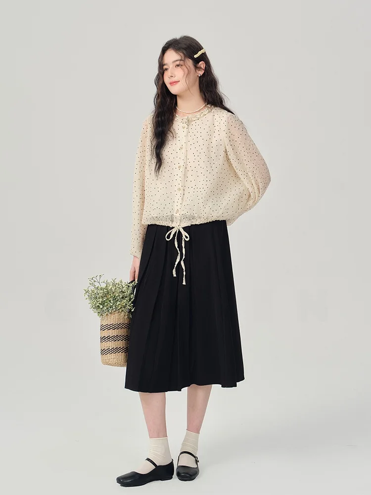

Gansen Polka Dot Blouse Women's Summer New Commute Lantern Sleeve Ruffle Collar Shirt Straight Tube Long Sleeve Button Closure