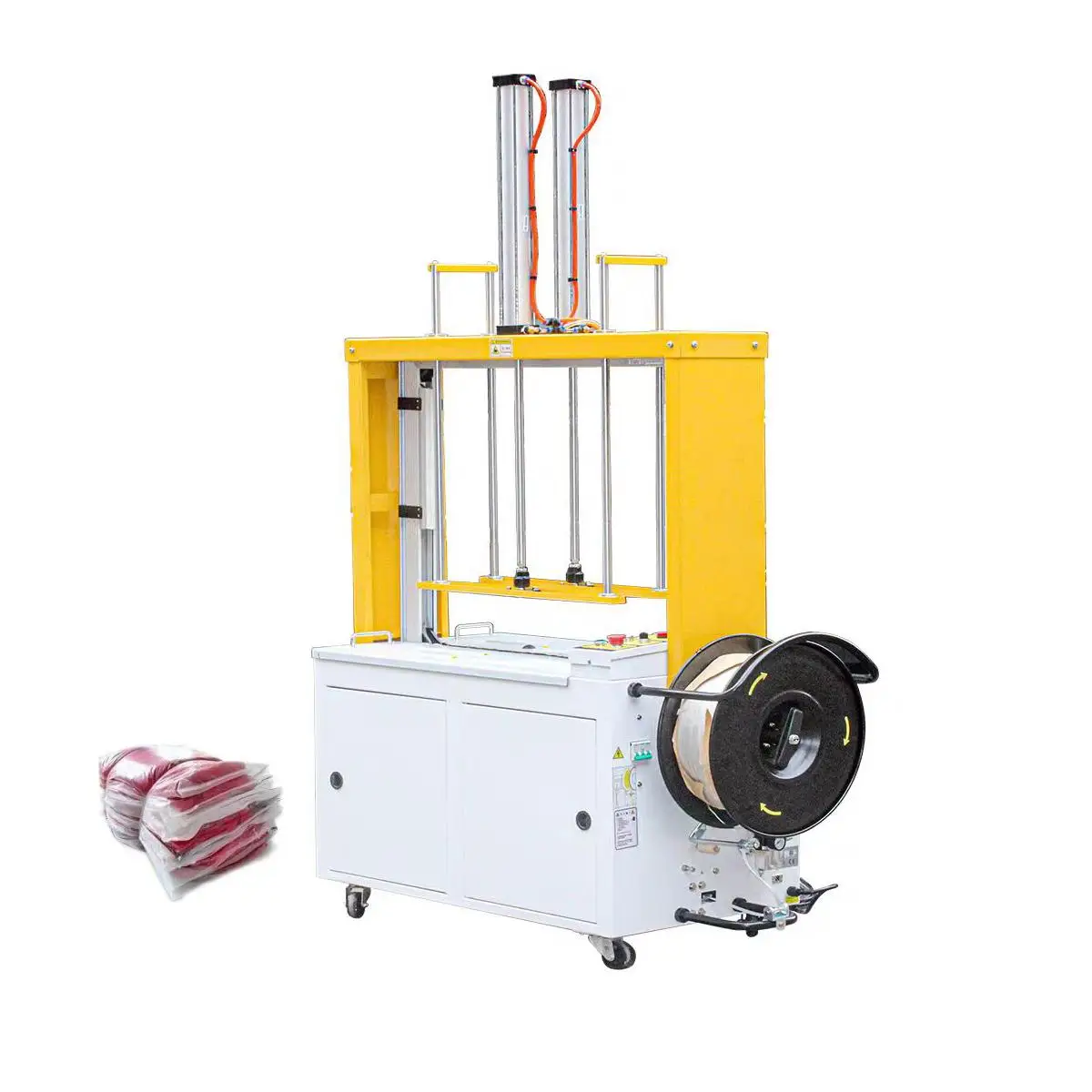 

Automatic 5mm PP Belt Strapper Cardboard /Sponge Towel Clothing Compress Strapping Bunding Machine With Top Press Plate