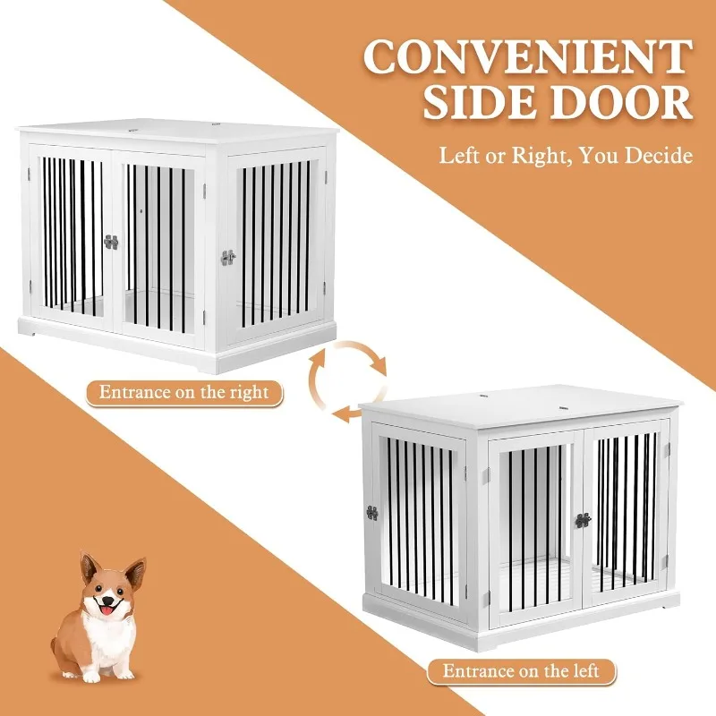 Caixa para cães com almofada, para cães pequenos e médios, canil decorativo para cães com placa flip-top, barras de metal à prova de mastigar, branco