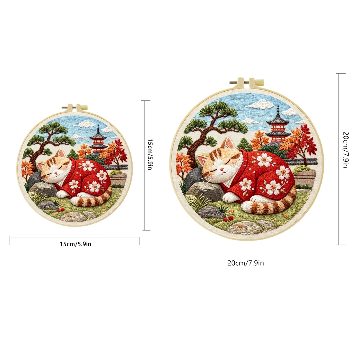 1 Set Kimono-Katzen-Pagode DIY-Stickerei-Set für Anfänger, Stick-Starter-Kit, Kreuzstich-Kunstgeschenk, Nadelarbeiten – Detail 2