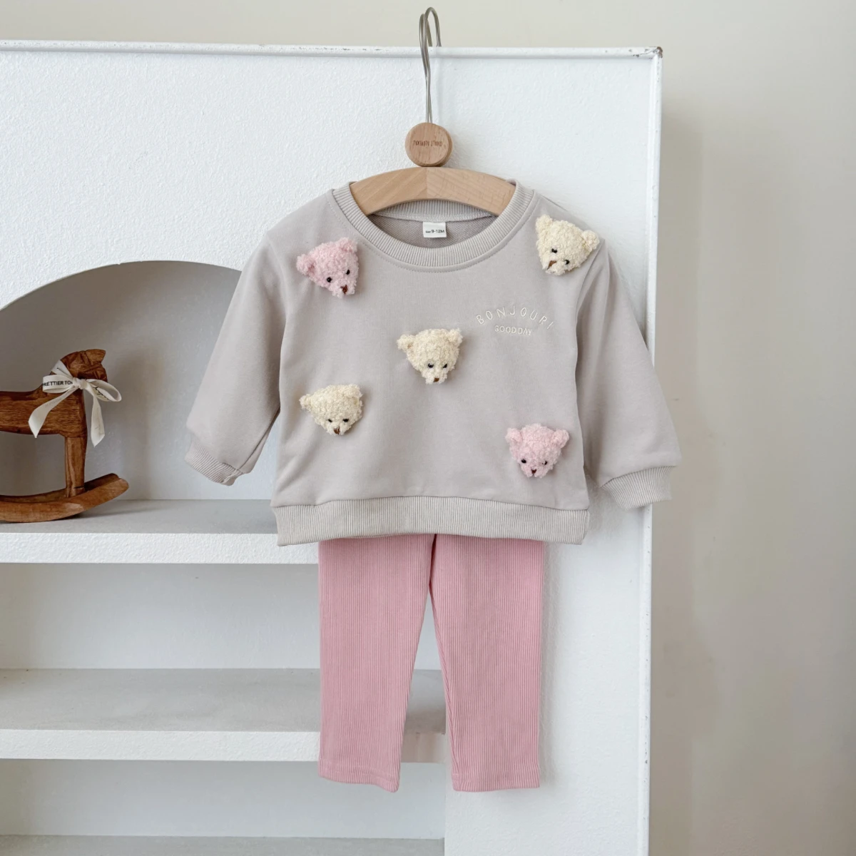 2Pcs Baby Boys Girls Clothes Top Pants Long Sleeve Tracksuit Handmade Cartoon Bear Kids Sets Children Clothing Toddler Outfit