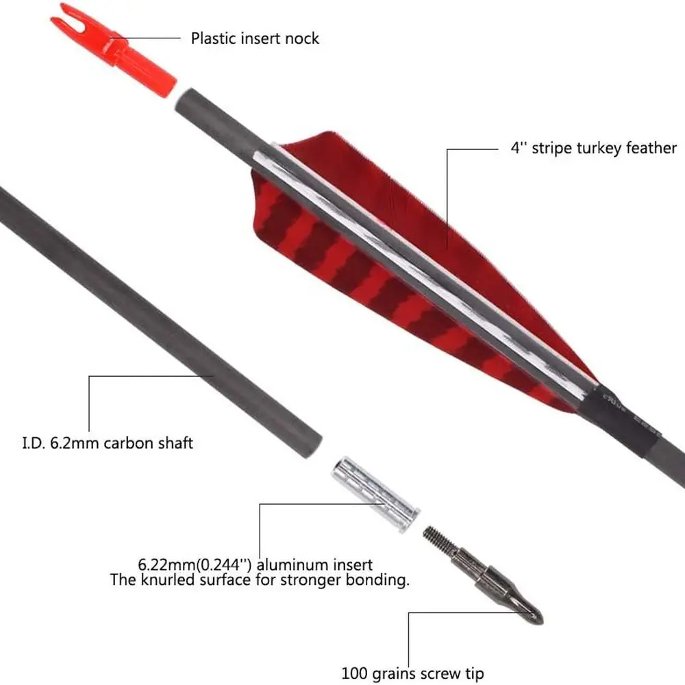 الكربون 600-700 العمود الفقري 30 سهم ريشة تركيا مع نقاط المسمار للصيد الأقواس التقليدية والمنحنية والمجمعة #6