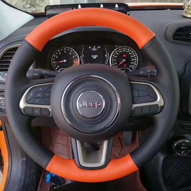 

Для Jeep Renegade 2016-2019 Нескользящий красный чехол на руль из натуральной кожи с ручной прошивкой