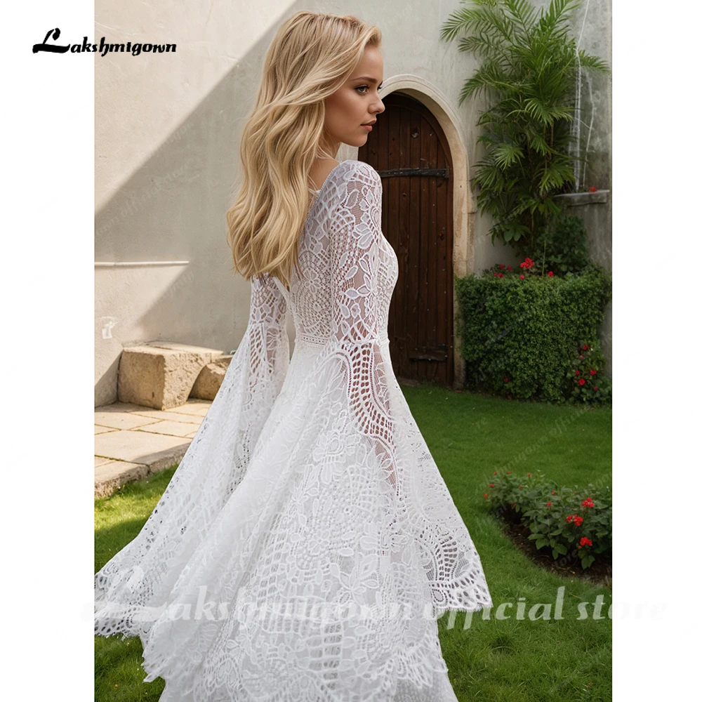 Lakshmigown Spitzen-Boho-Hochzeitskleider für Frauen, Braut 2027, schulterfrei, langärmelig, rückenfrei, böhmische Brautkleider, maßgeschneidert – Detail 10