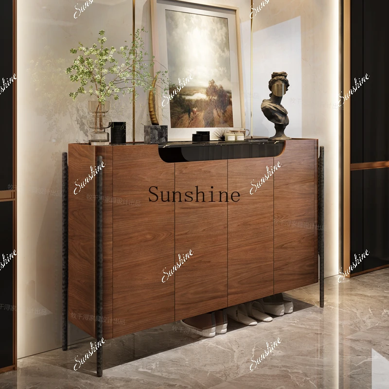 

French light luxury solid wood entrance shoe cabinet integrated marble antique decorative cabinet FT