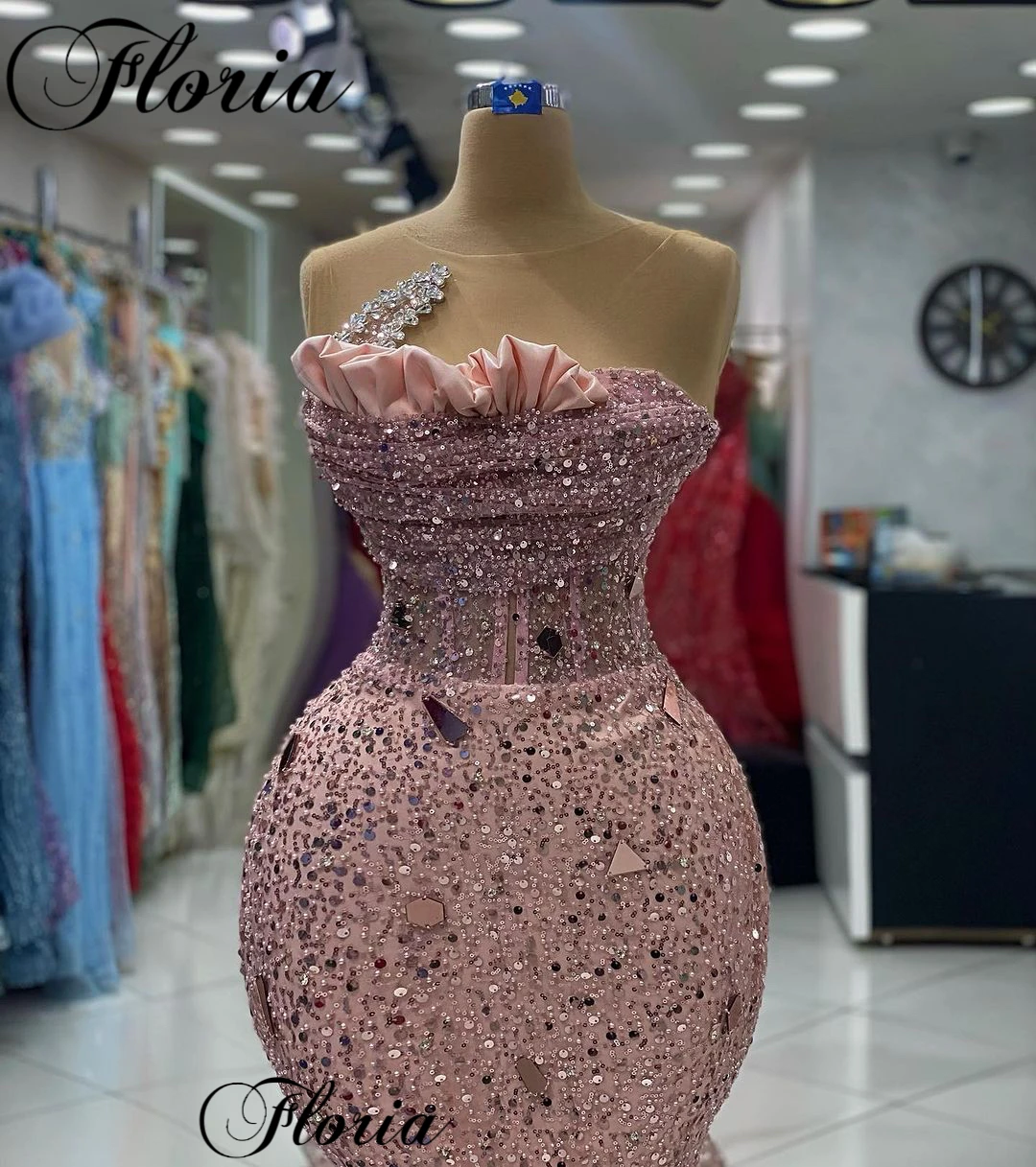 Blush Pink Sparkly Prom Dresses Mermaid Sleeveless Sexy Cocktail Dresses For Women Vestidos De Noche Wedding Party Dresses