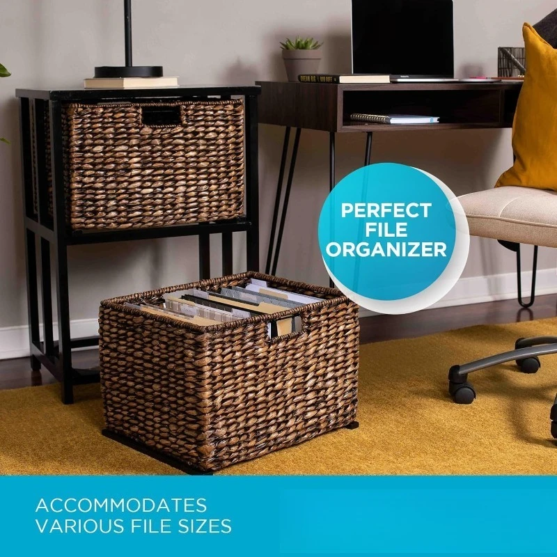 2 Tiered File Cubby W/Wood Top - File Cabinet, Home Office Storage, Nightstand, Decorative Wooden Organizer | Desk,Modern Table