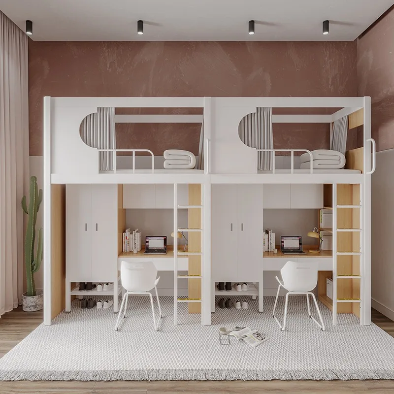# Hotel Apartment Dormitory Bunk Bed Iron Frame Bed Multi-scene One-piece Bed With Desk Wardrobe view 6