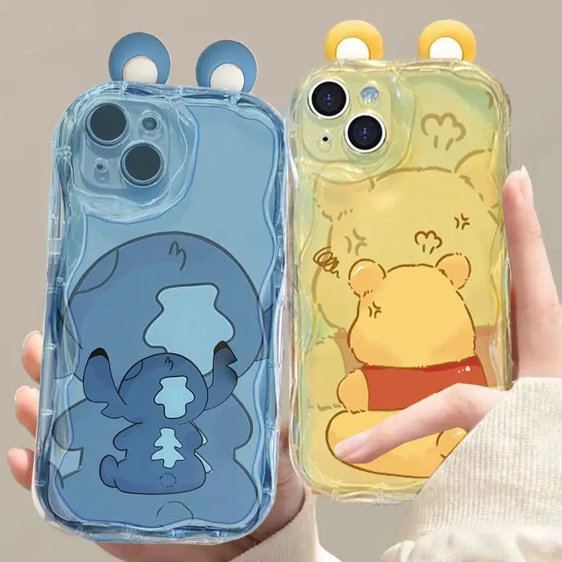 3D Ears Angry Winnie The Pooh Cute Stitch Phone Case for Iphone 16 Pro Max 11 12 13 14 15 Pro Max XR XS X 12 Mini 16 Plus Cover